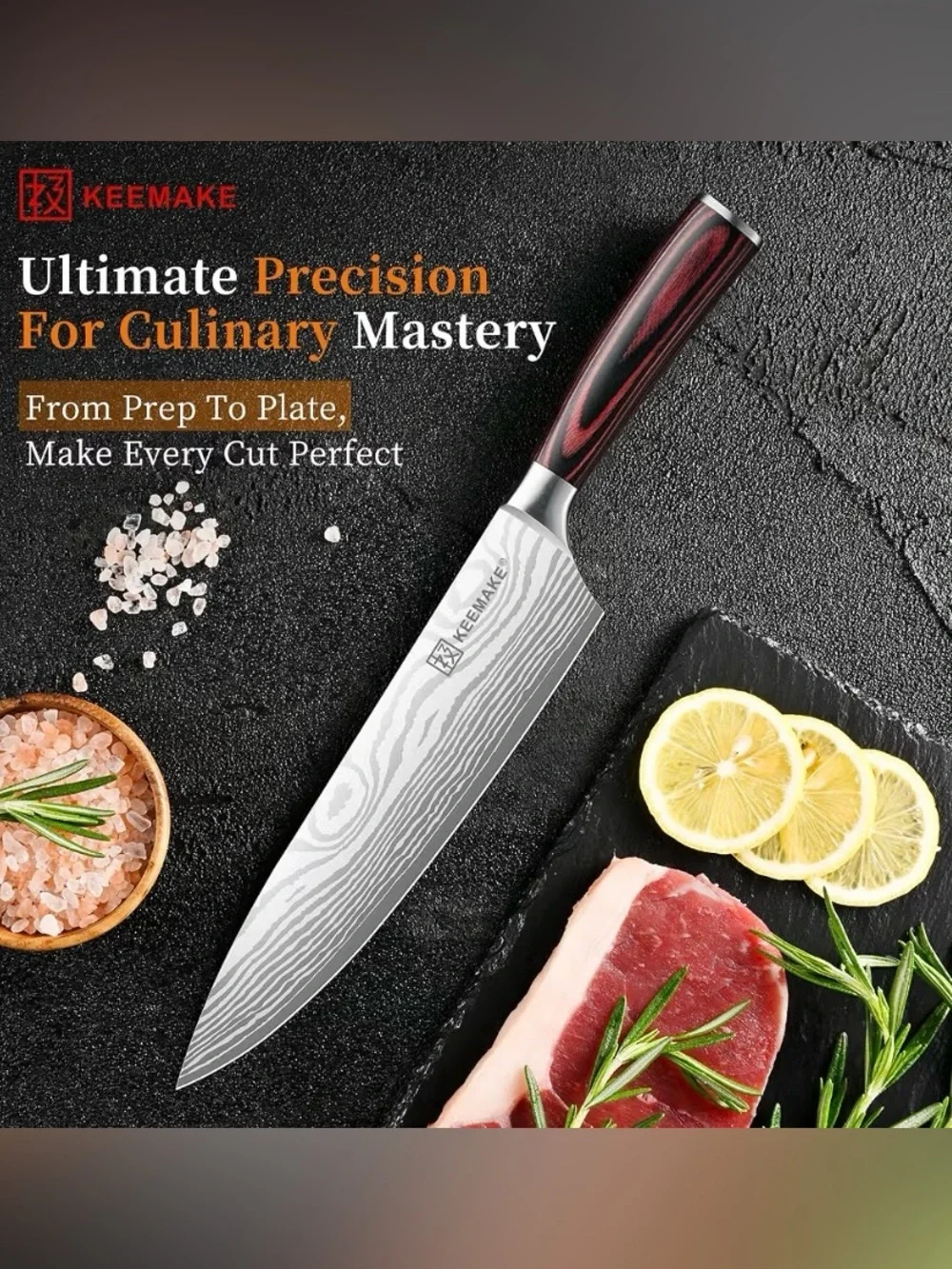 Chef Knife - 8 Inch High Carbon Stainless Steel Kitchen Knife with Ergonomic Han